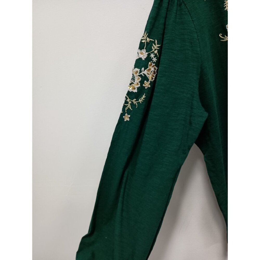 Style & Co. Emerald Green Embroidered Peasant Blouse - Picture 5 of 12